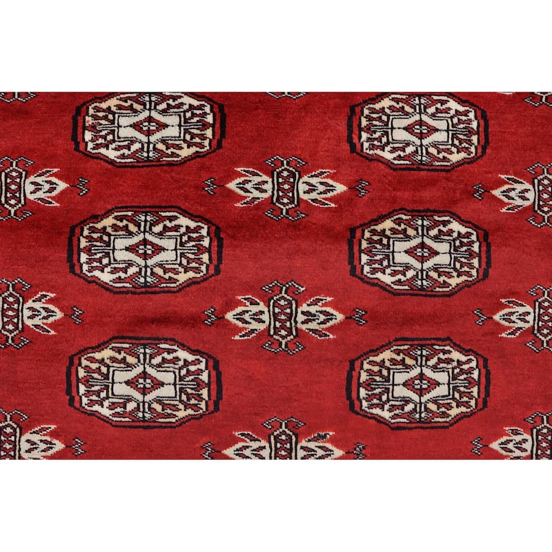 Southwestern Bokhara Kendall Red Gray Hand Knotted Rug - 6'2'' x 9'1''