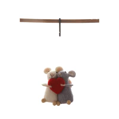 Wool Felt Mice Holding Red Heart Ornament