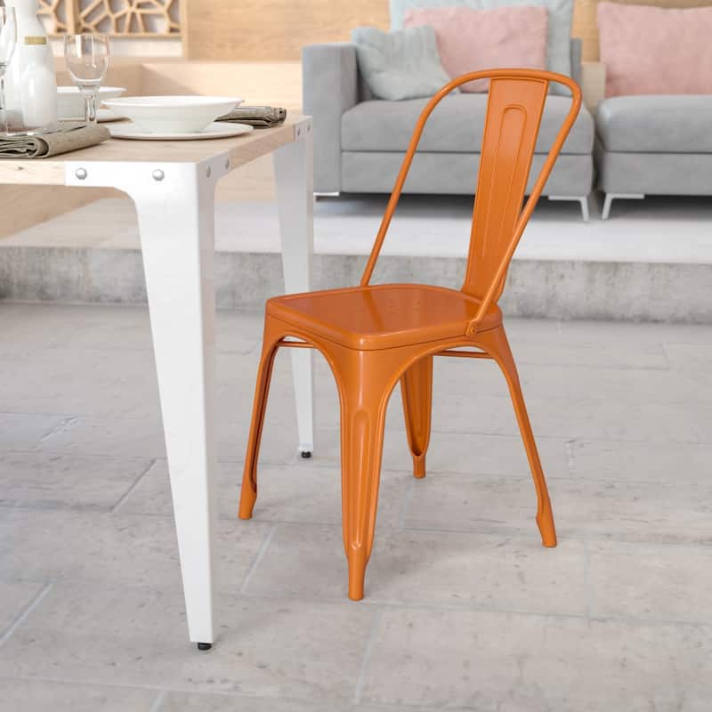 Metal Indoor-Outdoor Stackable Chair - Orange