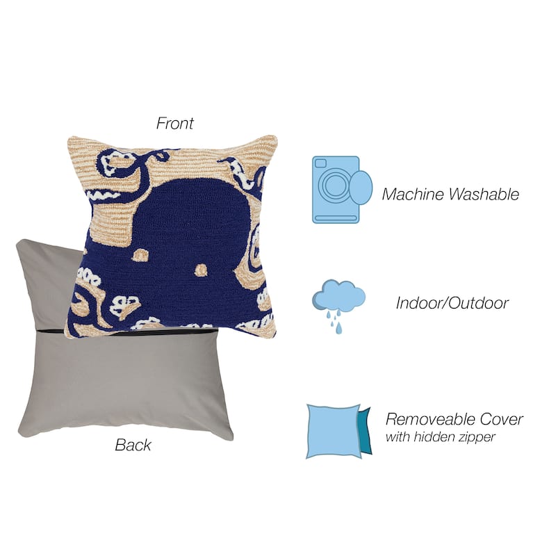 Liora Manne Frontporch Octopus Indoor/Outdoor Pillow Navy 18" Square