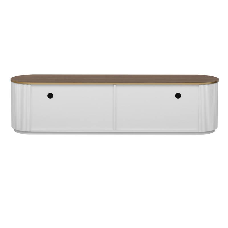 Modern Minimalist TV Stand for TV up to 80 Inches with 3 Drawers, 1 Shelf & 2 Cabinets - 70.8" D x 15.8" W x 18.2" H