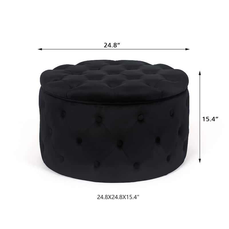 Adeco Round Velvet Button Tufted Storage Ottoman Footrest Footstool