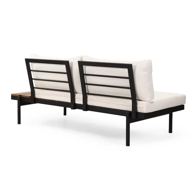 Roomfitters Outdoor 2 Seater Sofa with Cushions and Side Table, Left/Right Facing Sectional, Beige