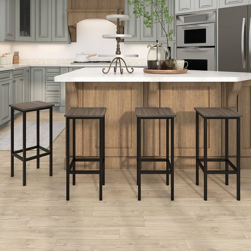 Gymax 4PCS 26'' Bar Stool Set w/ Metal Frame Footrest Backless Counter