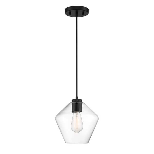 slide 2 of 3, Minka-Lavery Clarity 1-Light Pendant-Modern, Coal Black Finish, Clear Glass Shades