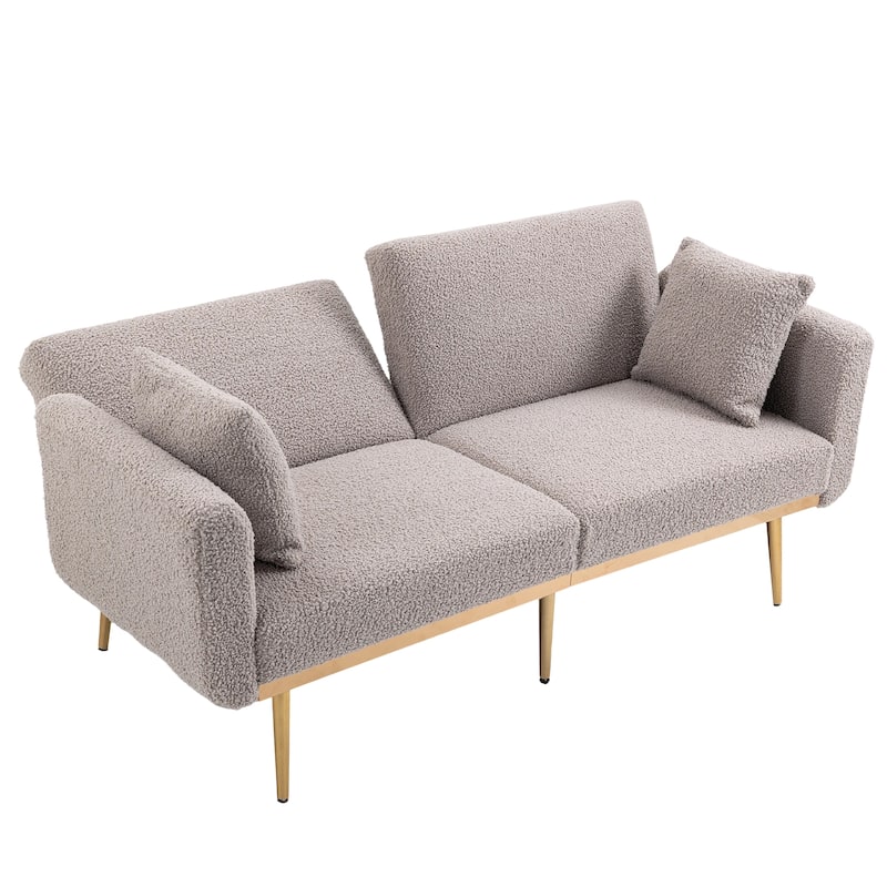 Modern Teddy Upholstered 2-Seater Sofa Bed with 7 Golden Metal Legs