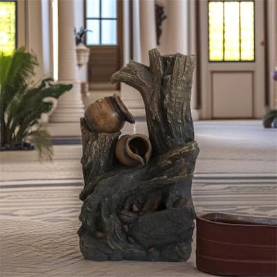 Decorative 4 Tier Broken Pot Water Fountain with LED Light