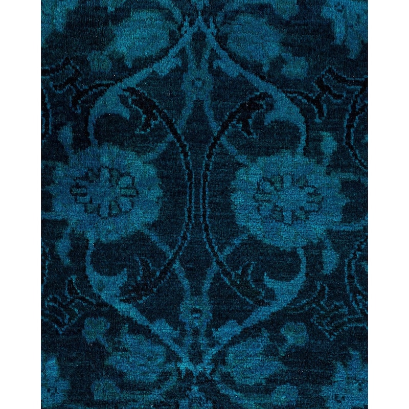 Overton Hand Knotted Wool Vintage Inspired Modern Contemporary Overdyed Blue Area Rug - 8' 1" x 10' 6"