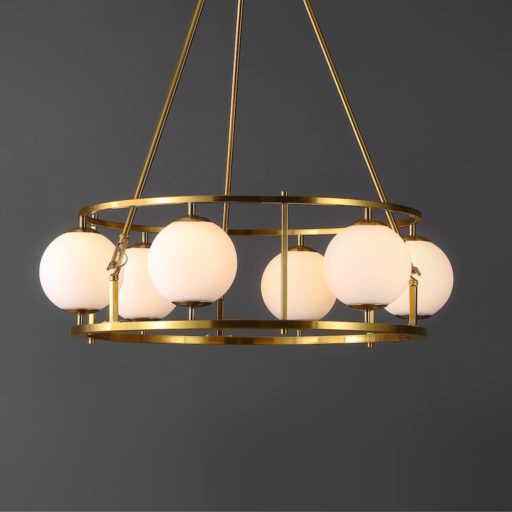 SAFAVIEH Nooria Mid-Century 6-Light Globe Chandelier (LED Bulbs Included) - 30 In. W x 30 In. D x 39.5 In. H - Brass