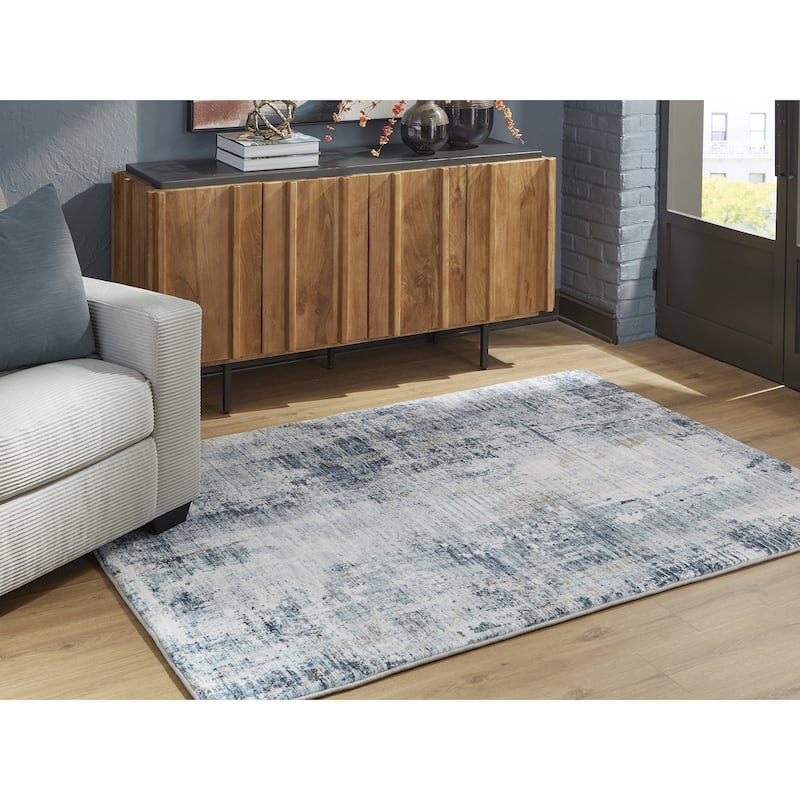 Signature Design by Ashley Arlenmont Blue/White/Brown Memory Foam Area Rug - 5'W x 6'11"D