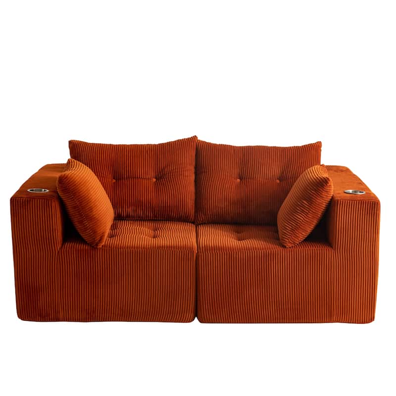 Modular Sectional Corduroy Sofa Couch Loveseat Boneless Cloud Couch - 35.8"D x 73"W x 26.3"H - Orange