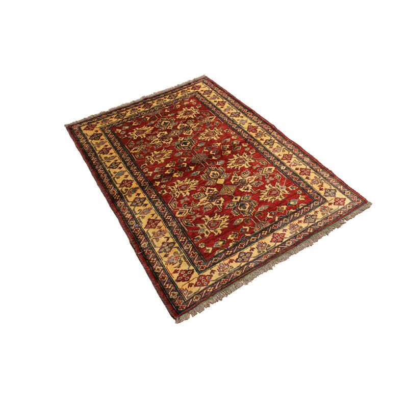 Tribal Super Kazak Bodhi Red/Gold Hand Knotted Wool Rug - 4'1'' x 5'5''