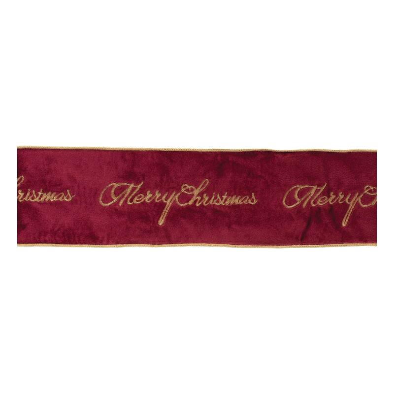 Christmas Wired Ribbon 4x5 Yards Burgundy Gold Embroidered Holiday Bow - Red