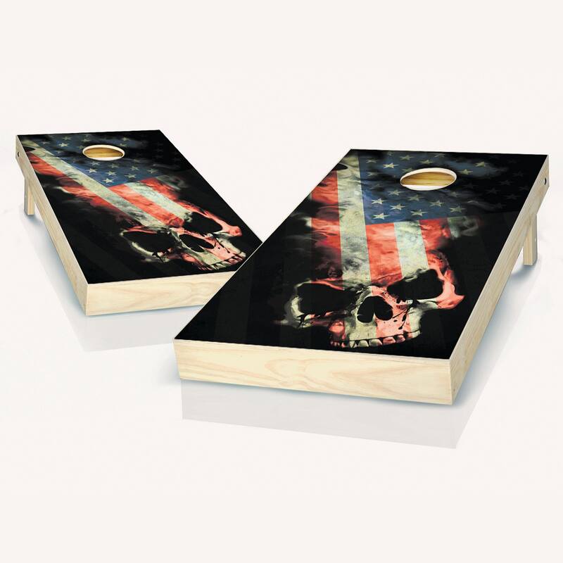 American Flag Skull Outdoor Cornhole Board Game Set - Include Hole Lights