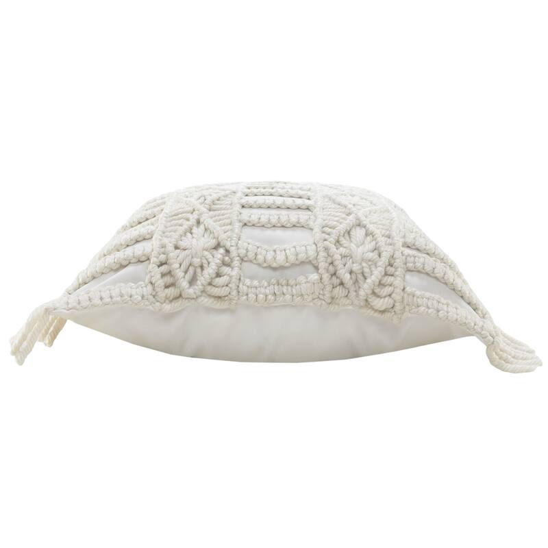 Handwoven Macrame Striped Square Throw Pillow - 20" - White