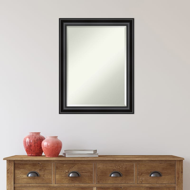 Beveled Bathroom Wall Mirror - Grand Black Narrow Frame