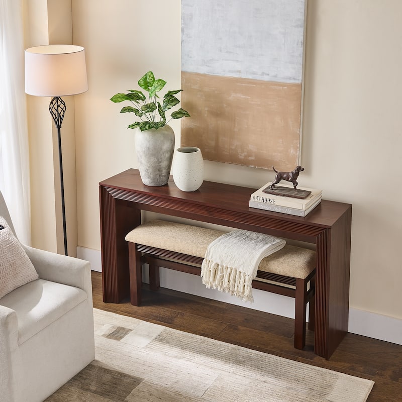 Fluted Counter Height Bar Table Set for Two with Upholstered Bar Stool and Solid Wood Legs