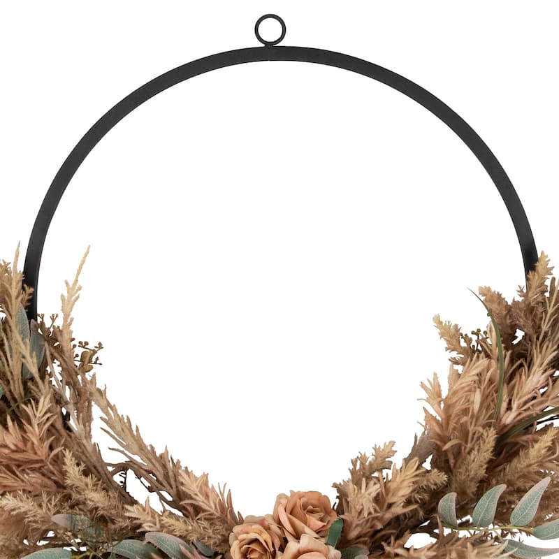 Fall Harvest Pale Rose Thistle Foliage Artificial Wreath 24-Inch Unlit