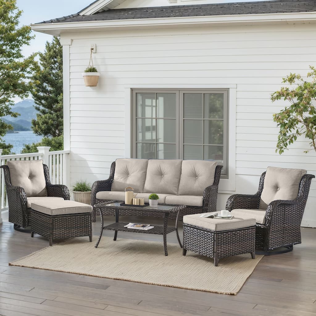 Outdoor Swivel Chairs with Sofa Ottoman Brown-Beige - Brown