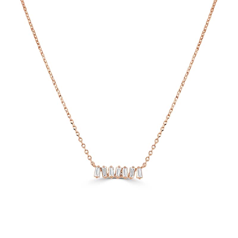 Joelle Collection 14K Gold Baguette Diamond Bar Necklace