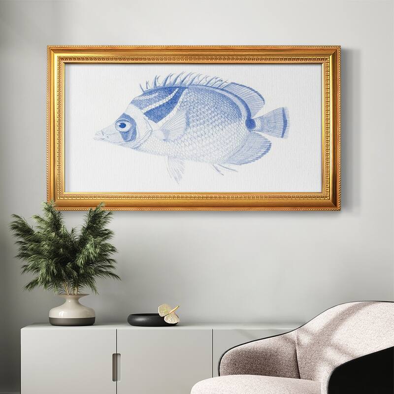 Blue & White Tropical Fish IV Premium Framed Canvas- Ready to Hang