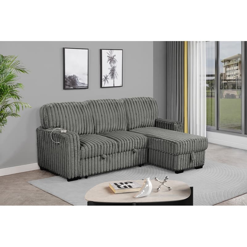 Best Quality Furniture 2-Piece Corduroy Sectional - Dark Gray