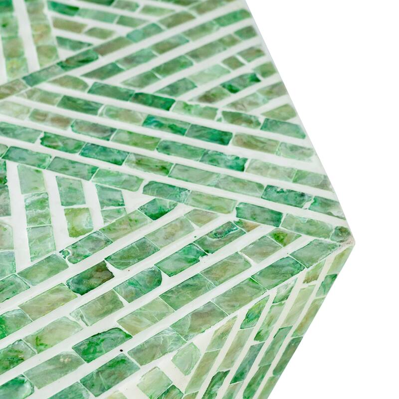 Geometric Capiz Shell Inlay Stool - 19.75" - Green