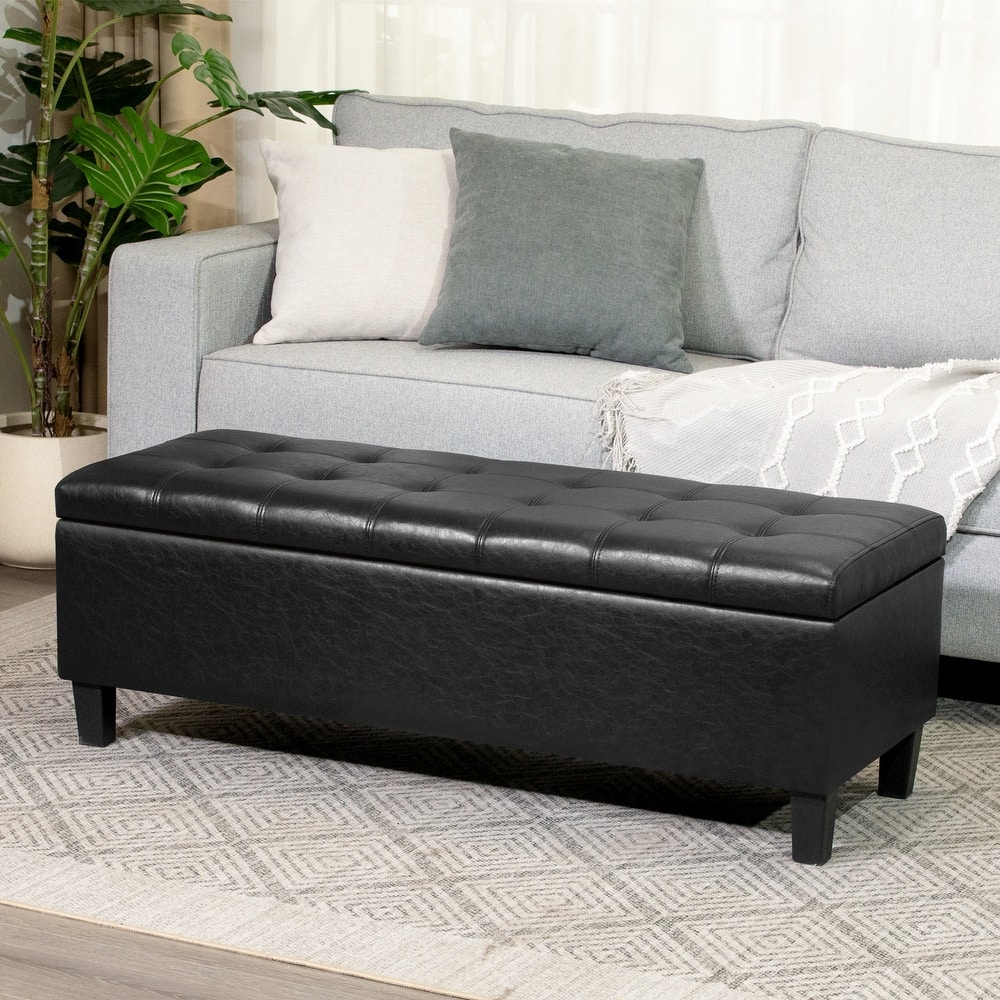 Adeco Faux Leather Storage Ottoman Bench for Living Room