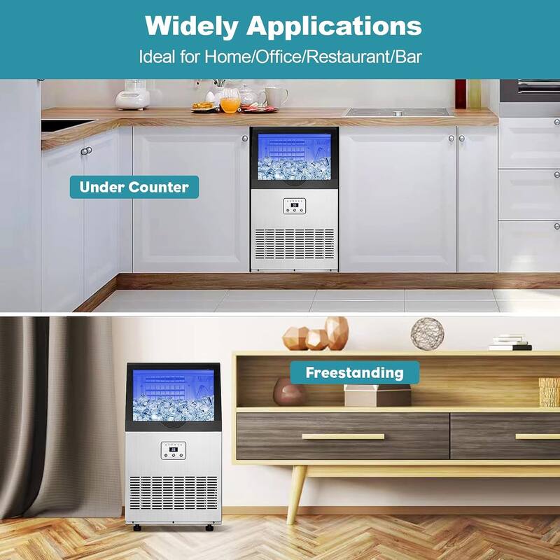 Commercial Ice Maker 100lbs/24H Ice Maker Machine Auto Self-Cleaning Digital Display Freestanding Ice Machine