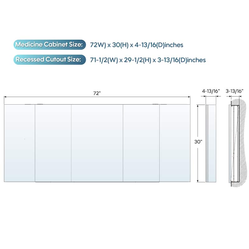 Bath 30'H Recessed or Surface Wall Mount Medicine Cabinet With Adjustable Glass Shelves