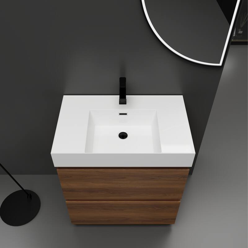 29-Inch Freestanding Bathroom Vanity with Resin Sink, 2 Drawers, Waterproof Engineered Wood Base - 29.53in L Engineered Wood