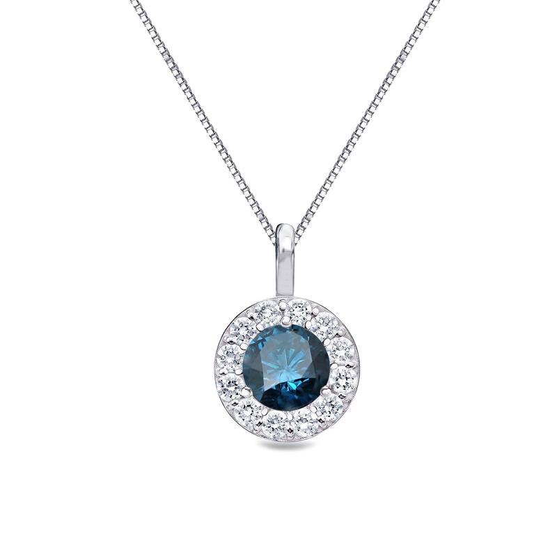 Auriya 2/5ctw Round Blue Diamond Halo Necklace 14k Gold (I1-I2) - White