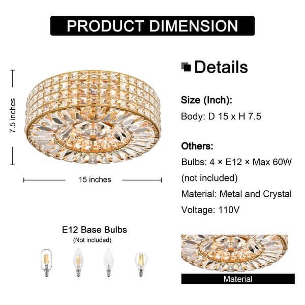 dimension image slide 1 of 2, Jojospring Jolie 4-light Crystal and Prism Round Flush Mount