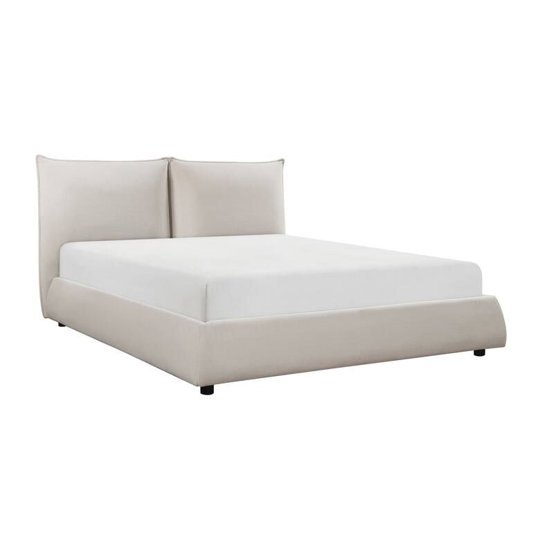 Layton Chenille Upholstered Platform Bed, Full - Beige - Full