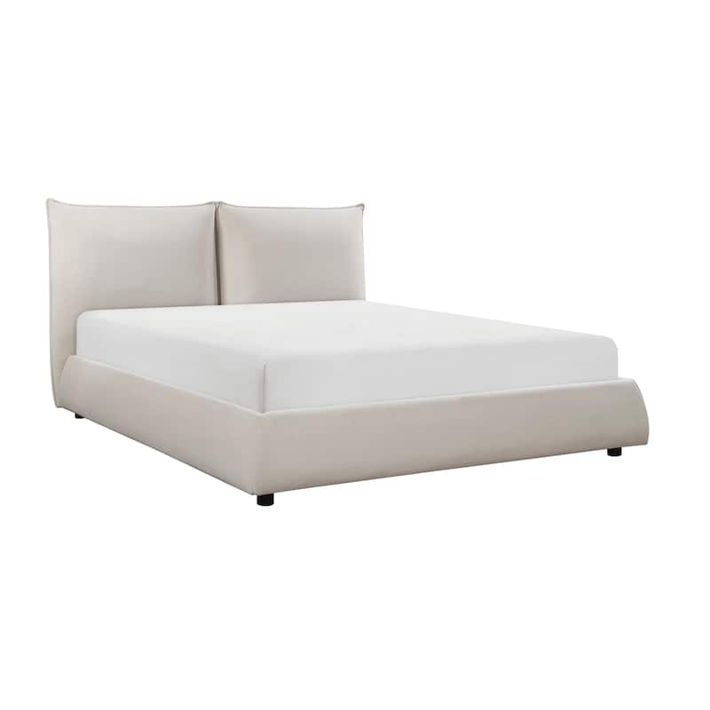 Layton Chenille Upholstered Platform Bed, Queen - Beige - Queen