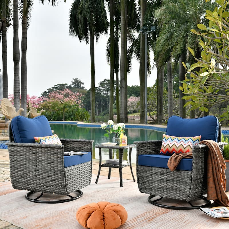 OVIOS 3-piece Pet-Friendly Patio Furniture Swivel Chairs Wicker Set