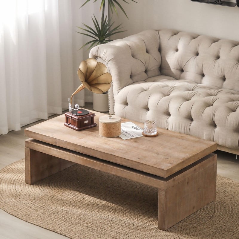 Modern 47.6"W Wood Coffee Table with Sleek Floating Top Design for Stylish Living Room Decor - Natural
