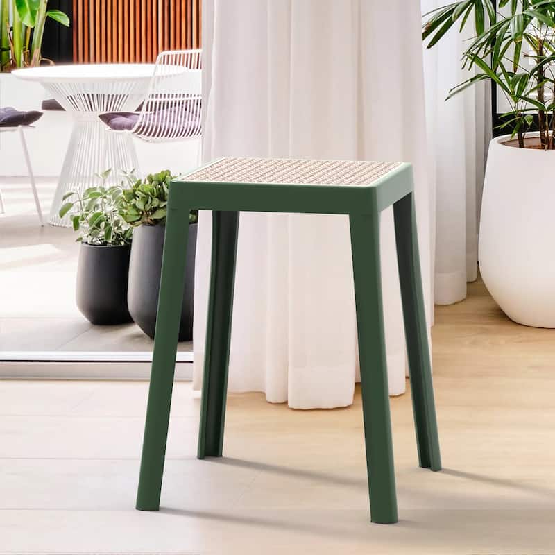 Tresse Modern Stackable Dining Stool with Wicker Seat for Dining Room, Garden, Patio, Indoor or Outdoor Set of 2