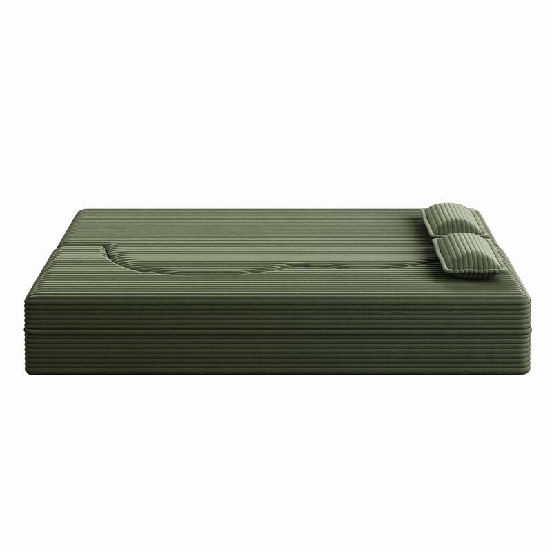 Modern 78" Full Size Convertible Corduroy Foam-Filled Sleeper Sofa,Modern Floor Sofa with 2 Pillows