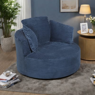 Corduroy Round Accent Chair with Pocket Spring Cushion and No-Swivel Design