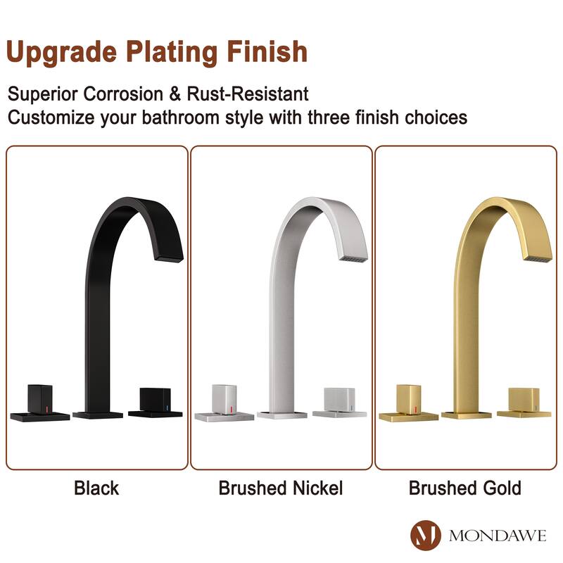 Mondawe Deck Mounted 8 Inch Widespread Double-Handle Bathroom Faucet in Matte Black for Bathroom, Vanity, Laundry