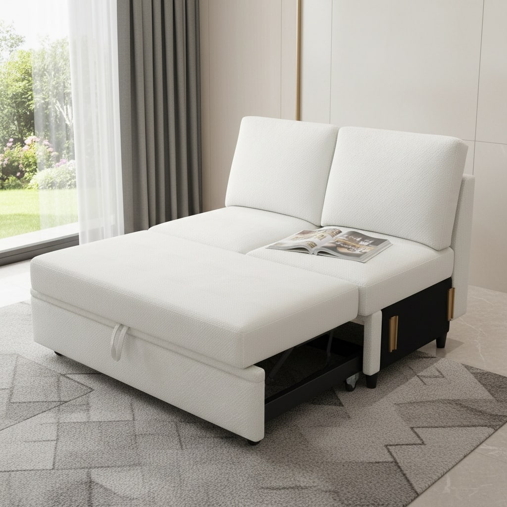 HomeRoots 46" Beige and Black Chenille Storage Ottoman - 45.60 in. x 36.40 in. x 29.50 in.