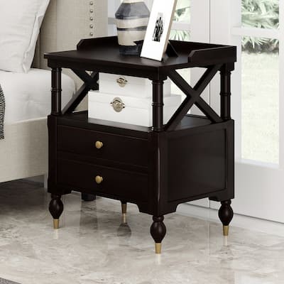 Modern Nightstands with 2 Drawers,for Bedroom,Cherry/White/Gray