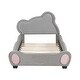 preview thumbnail 3 of 8, Twin Size Velvet Upholstered Platform Bed with Bear-Shaped Headboard & Bed-End Storage Pocket-Wood Slat Support, Easy Assembly