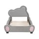 preview thumbnail 3 of 8, Twin Velvet Upholstered Grounded Bed Grey Platform Bed with Bear-Shaped Headboard, Footboard, Pocket Suit for Boys Girls