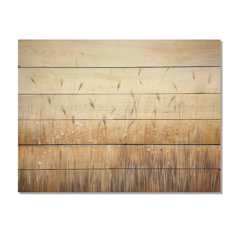 Designart "Prairies Majestic Grasslands" Prairies Wood Wall Decor - Traditional Beige Wood Panel On Natural Pine Wood