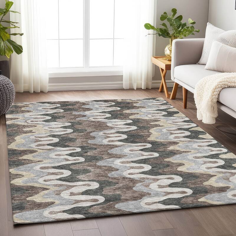 Premium Washable Super Soft Abstract Stripes Mayfield Rug - Charcoal - 9' x 12' - Rectangle