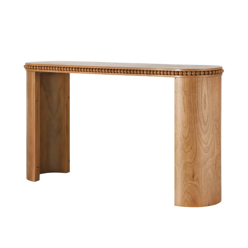 Vintage Console Table With Beaded Trim And Reversible Curved Legs,Natural Wood Veneer Finish-Entryway Accent Table