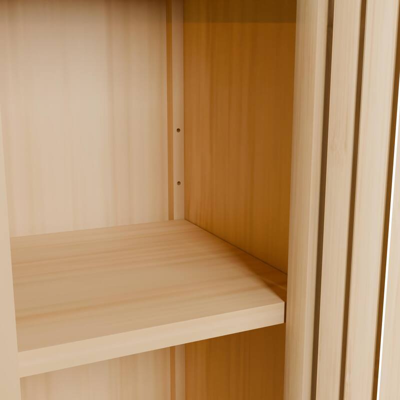 65'' Natural Bamboo Tall Storage Cabinet, Thin Bathroom Tower with Doors, Open Shelf & Interior Shelves for Small Spaces