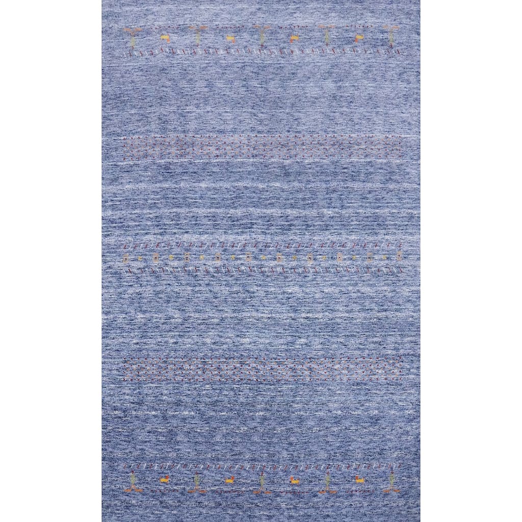 Hand Knotted Oriental 100% Wool Carpet Tribal Animal Pictorial Navy Blue & Blues Gabbeh Area Rug - 8' 3'' X 5' 4''